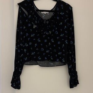 WeWoreWhat Black Blouse with Blue Floral Pattern